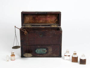 Antique mahogany scientist's box, fitted with scales and apothecary bottles, with name plaque, Sir Brook Taylor, a noted mathematician & inventor. Taylor was an adviser to the Privy Council. 