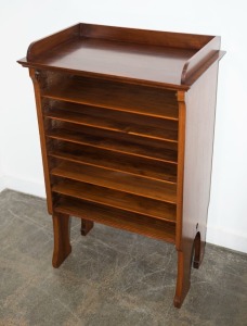 An antique English maple folio cabinet with six shelves and gallery top, early 20th century, 103cm high, 66cm wide, 41cm deep