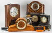 Assorted mantle clocks, antique French, electric flick clock, etc, (8 items)