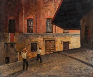 JEFFREY SMART (1921 - 2013), Woolloomooloo Squash, oil on board, signed lower right, 50 x 60cm