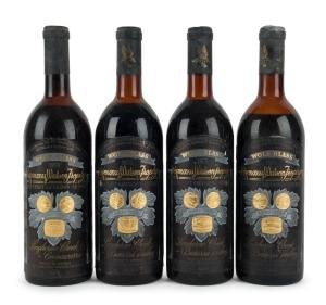 1974 Wolf Blass Black Label "Jimmy Watson Trophy" Cabernet Sauvignon - Shiraz, Langhorne Creek - Coonawarra, South Australia (1 bottle) and the 1975 vintage (3 bottles). Total: 4 bottles.
