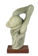 BRIGHTON SANGO (Shona, Zimbabwe 1958-1995), Untitled, green serpentine stone sculpture, base engraved "SANGO", height 86cm (including wooden base 6.5cm). - 2