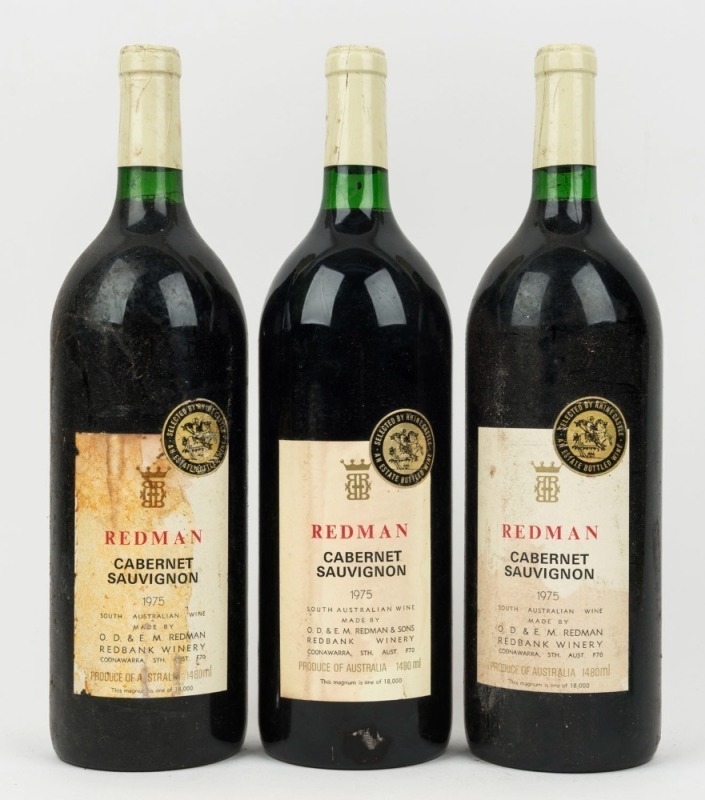 1975 Redman Cabernet Sauvignon, Coonawarra, South Australia, 1500mL. (3 magnums).