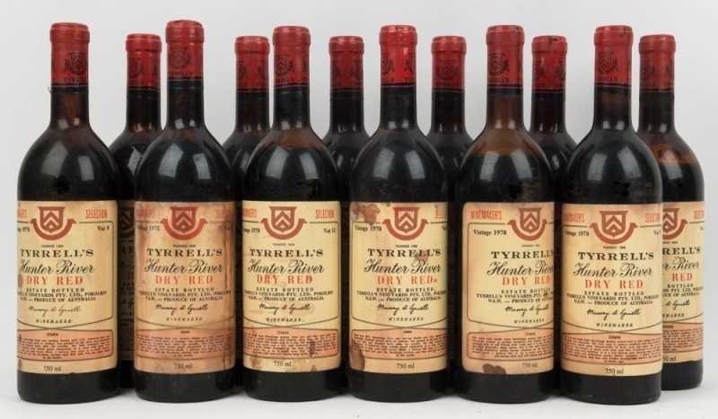 1978 Tyrrell's Dry Red - Vat 8 (3 bottles), Vat 9 (7 bottles) and Vat 11 (2 bottles), Hunter River, New South Wales. Total: 12 bottles.