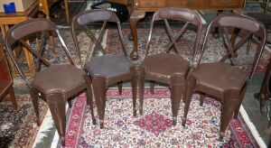 A set of four vintage stackable brown steel chairs, 20th century