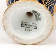 ROYAL WORCESTER antique English miniature blue porcelain ewer with two hand-painted cartouches, 19th century, green factory mark to base, 12cm high - 3