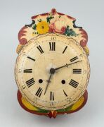 Antique Continental wood framed weight driven wall mount dial clock, early 19th century, ​​​​​​​37cm high - 2