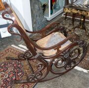 An antique English rocking chair, superbly crafted in stained beech with ornate acanthus carved decoration, 19th century. Relic barn find condition. 114cm high, 60cm across the arms - 2