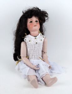 Armand Marseille antique German porcelain headed doll with articulated limbs, early 20th century,  ​​​​​​​an impressive 77cm high 