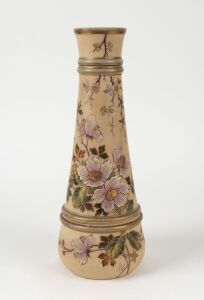 An antique glass mantle vase with floral enamel decoration, 19th century, ​​​​​​​36.5cm high