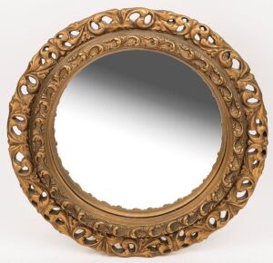 A vintage convex glass butler's mirror in gilt frame, mid 20th century, ​​​​​​​36cm diameter