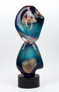 DINO ROSIN "Balancing Rocks" Murano glass sculpture, engraved signature to plinth, plus additional glass button prunt, 67cm high overall