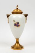 ROYAL WORCESTER English porcelain lidded urn, with hand-painted fruit decoration, signed "H. AYRTON", mid 20th century, black factory mark to base, 25.5cm wide - 2