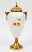 ROYAL WORCESTER English porcelain lidded urn with hand-painted fruit, signed "H. AYRTON", mid 20th century, black factory mark to base, 27cm high - 3