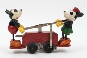 MICKEY & MINNIE MOUSE: wind-up Hand Car (Model No, 1100, with key), made by The Lionel Corp (New York); in good original condition (Mickey missing tail); length 26cm, height 15cm. - 2