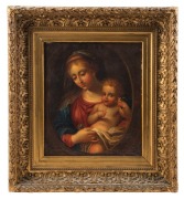 ARTIST UNKNOWN, The Madonna of the Gold-Finch, 18th century, oil on canvas, housed in 19th century gilt frame.30 x 26cm, 48 x 44.5cm overall