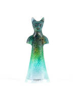 Kosta Boda art glass cat statue by Engmann. 16cm.