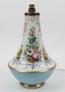 An antique floral porcelain lamp base, (made from a vase), 19th century, 