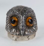 A pair of English sterling silver owl condiments adorned with glass eyes, London, circa 1901, 6cm high, 142 grams total - 4