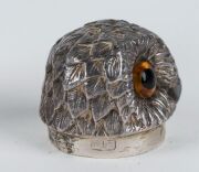 A pair of English sterling silver owl condiments adorned with glass eyes, London, circa 1901, 6cm high, 142 grams total - 5