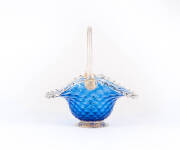 SERGUSO Murano Blue glass basket vase. Height 26cm, width 25cm.