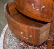A pair of antique French demi-lune commodes, mahogany with brass string inlay and marble tops, late 18th century, ​​​​​​​99cm high, 119cm wide, 61cm deep - 7