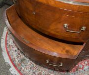 A pair of antique French demi-lune commodes, mahogany with brass string inlay and marble tops, late 18th century, ​​​​​​​99cm high, 119cm wide, 61cm deep - 9