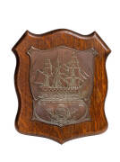 NELSON PLAQUE: "Copper From Nelson's Flagship" mounted on oak. These plaques were released in 1905 to commemorate the Battle of Trafalgar & Nelson's flagship the Victory (from which this plaque was made). Height 23cm, width 20cm