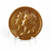 Napoleon & Josephine circular brass plaque by Andrieu, 19th century. 13cm