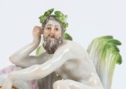 MEISSEN antique German porcelain statue of a seated man with water pot and laurel wreath, 18th/19th century, crossed swords mark to base, ​​​​​​​7.5cm high, 8cm wide - 2