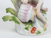 MEISSEN antique German porcelain statue of a seated man with water pot and laurel wreath, 18th/19th century, crossed swords mark to base, ​​​​​​​7.5cm high, 8cm wide - 8