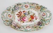 Assorted antique porcelain tea ware, statue, plates, dishes and basket vase (A/F), 19th century,  the floral platter 39cm wide - 9