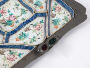 An antique Chinese pewter serving tray with Chinese porcelain inserts, 19th/20th century, ​​​​​​​33cm wide - 6