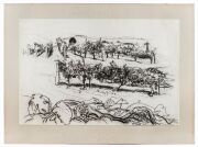 BRETT WHITELEY (1939 - 1992) Max Lake’s Vineyard, Hunter Valley, crayon, ink and watercolour on paper, signed, titled and dated ’76 at lower right, 50 x 76cm. Cat. 140.75 (Catalogue raisonné) Max Lake’s Vineyard 1975–76 Exhibited: Brett Whiteley:  Drawing - 4