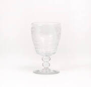 WINE GLASS: English mid 19th century with etched fox hunting scene. Height 14.5cm