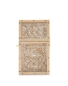 Antique Indian card cases. Fine pieced carved ivory (9.5 x 5cm); & a North Indian inlaid case (10 x 7.5cm)