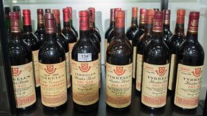 TWO DECADES OF TYRRELL'S: 1976 - Vat 9 Hunter River Dry Red (6 bottles); 1883 - Vat 11 Dry Red (6 bottles); 1985 Vat 9 Dry Red (6 bottles); 1995 Vat 8 Shiraz Cabernet, Hunter Coonawarra (6 bottles). Total: 24 bottles.