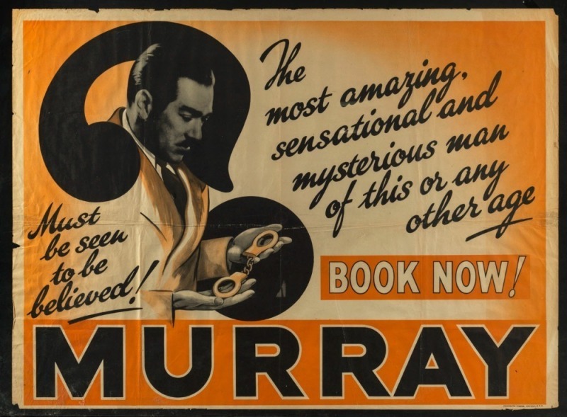 "MURRAY HANDCUFFS" poster, circa 1930s, 74 x 101cm, 87 x 120cm overall