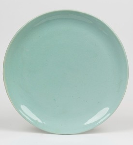 MARTIN BOYD green glazed pottery plate, incised "Martin Boyd", ​​​​​​​25.5cm diameter