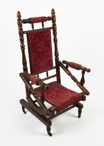 An antique Australian blackwood platform rocking chair with burgundy upholstery, 19th century, 