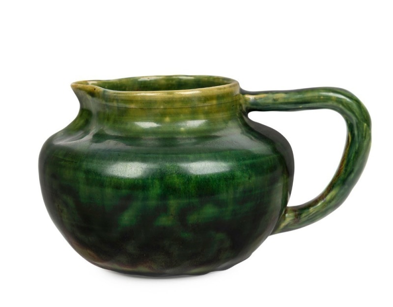 CHARLES DREW green glazed pottery jug, incised "Charles Drew", ​​​​​​​11cm high, 20cm wide