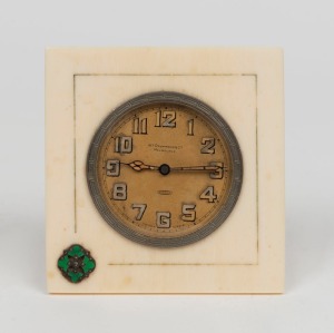 WILLIAM DRUMMOND & Co., MELBOURNE antique desk clock in ivory case with enamel and silver trim, circa 1920, 9cm high