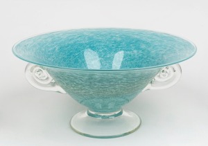 RICHARD MORRELL Australian blue and clear glass fruit bowl, engraved "Morrell", 11.5cm high, 24.5cm diameter