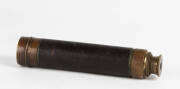 SPYGLASS: Late 19th century brass & leather. 20cm, extends to 58cm, working order.