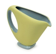 RATHJEN two tone pottery jug in green and gray, incised "Rathjen", 20cm high, 26cm wide