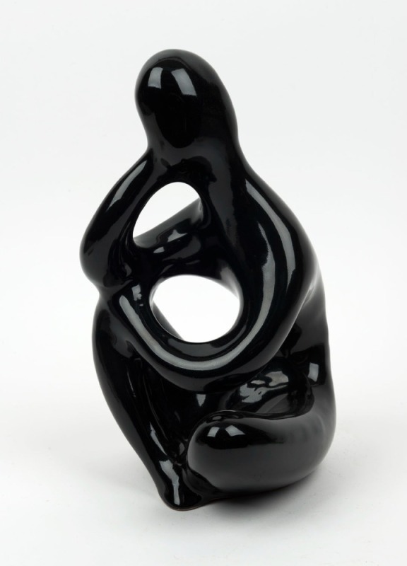 ELLIS "Thinker" statue glazed in black, ​​​​​​​25cm high