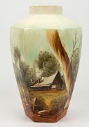 An Australian pottery vase with hand-painted landscape scene, signed "MARU", ​​​​​​​28cm high