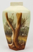 An Australian pottery vase with hand-painted landscape scene, signed "MARU", ​​​​​​​28cm high - 3