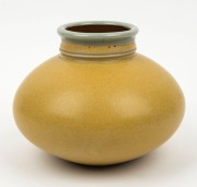 ARNAUD BARRAUD studio pottery vase with mustard glaze, monogram stamp "A.B.", 14cm high, 18cm wide