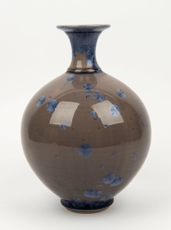 EDWARD (TED) SECOMBE crystalline pottery vase in gray and blue, incised "E.S.", ​​​​​​​26cm high